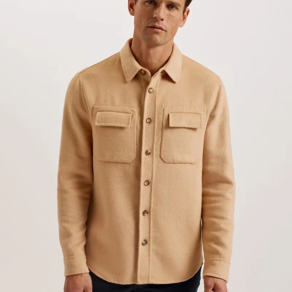 Ted Baker Beige Wool Blend Shirt Jacket